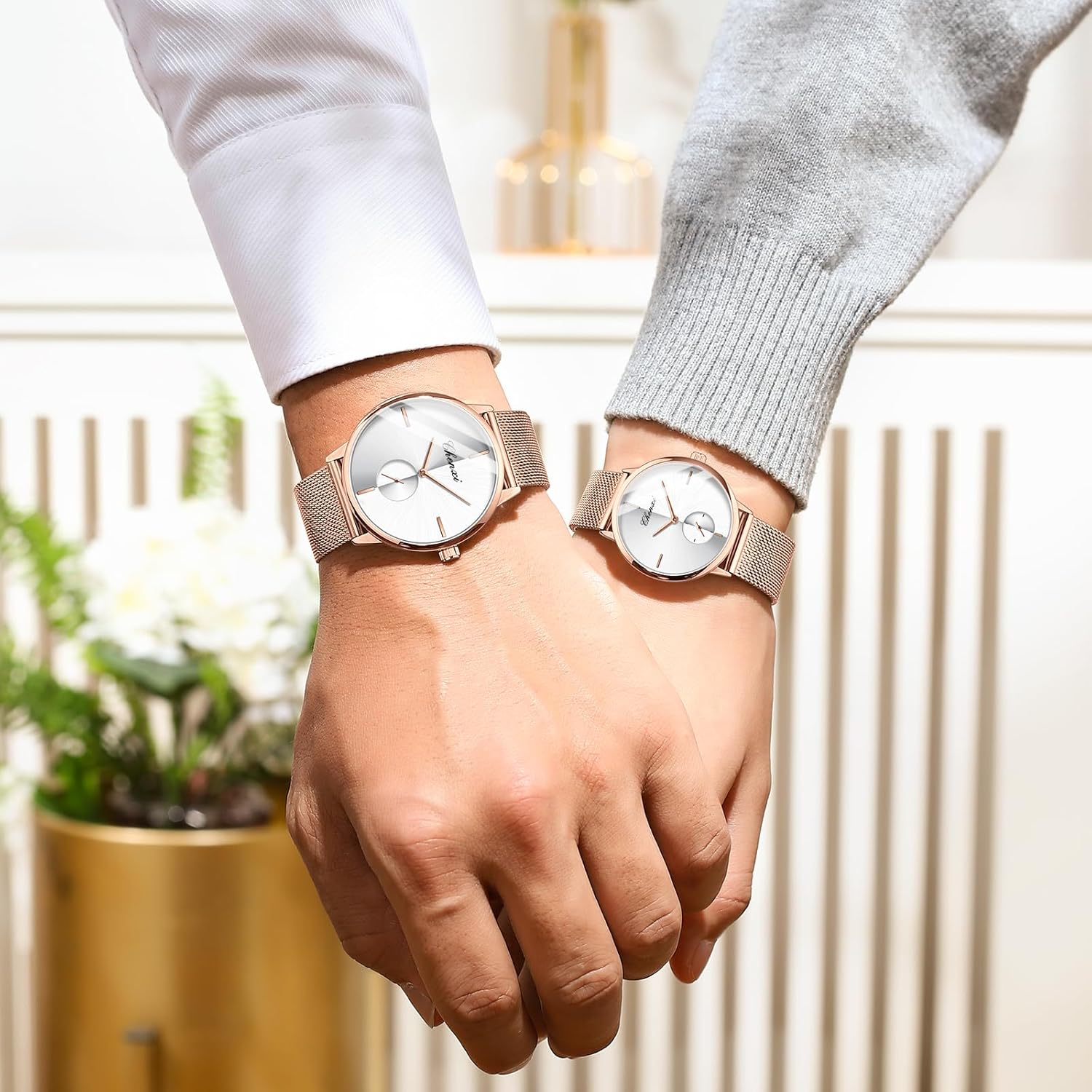 MASTOP MASTOP Swiss Brand Couple Watch Stainless Steel Rose Gold Mesh Strap Waterproof for Men and Women White - View 5 of 9