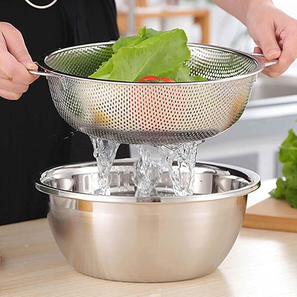 TeamFar TeamFar Stainless Steel Colander Set of 3 - Rust-Free, Dishwasher Safe Strainers for Pasta, Berries & More - View 5 of 8