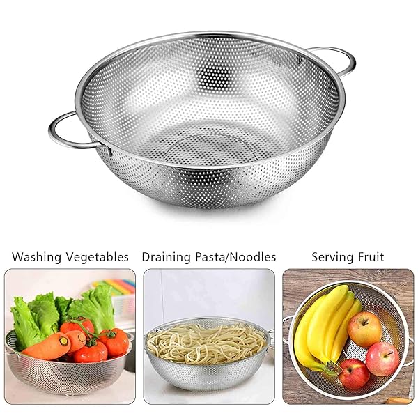 TeamFar TeamFar Stainless Steel Colander Set of 3 - Rust-Free, Dishwasher Safe Strainers for Pasta, Berries & More - View 6 of 8