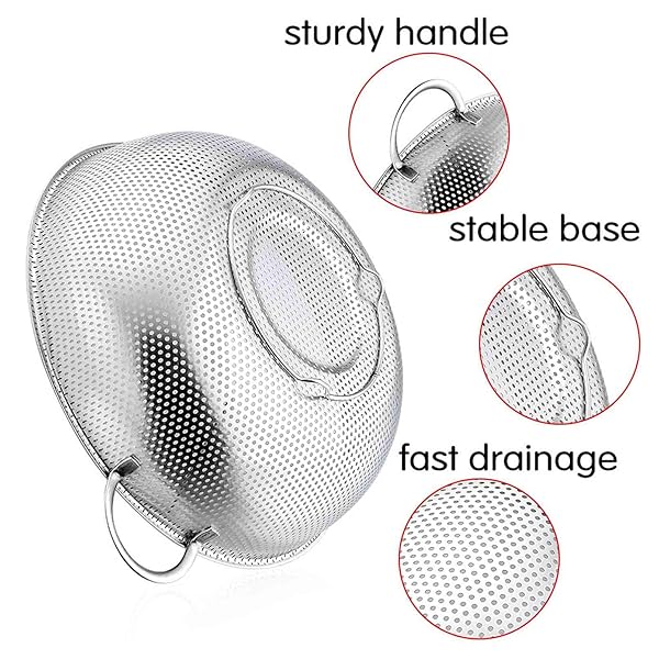 TeamFar TeamFar Stainless Steel Colander Set of 3 - Rust-Free, Dishwasher Safe Strainers for Pasta, Berries & More - View 7 of 8