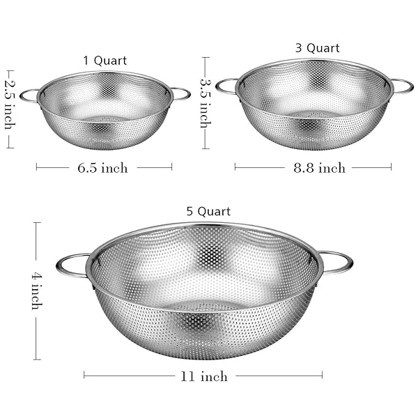 TeamFar TeamFar Stainless Steel Colander Set of 3 - Rust-Free, Dishwasher Safe Strainers for Pasta, Berries & More - View 8 of 8