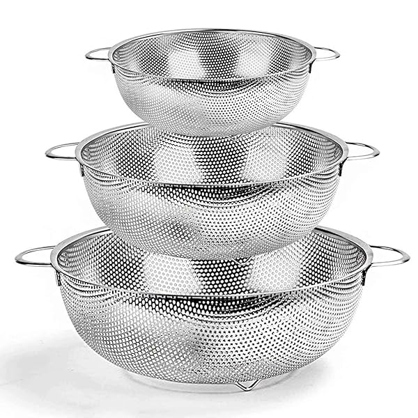 TeamFar TeamFar Stainless Steel Colander Set of 3 - Rust-Free, Dishwasher Safe Strainers for Pasta, Berries & More