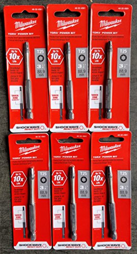 Milwaukee "Milwaukee 48-32-4561 SHOCKWAVE 3-1/2" Torx T25 Power Bits - 6-Pack for Impact Drivers"