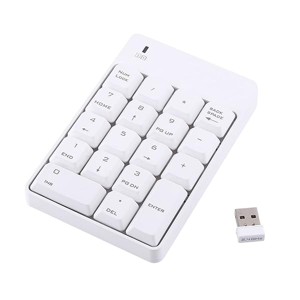 Zerone Portable USB Numeric Keypad for Mac & PC - 18-Key Wireless Numpad (White) for Laptops & Desktops - View 2 of 4