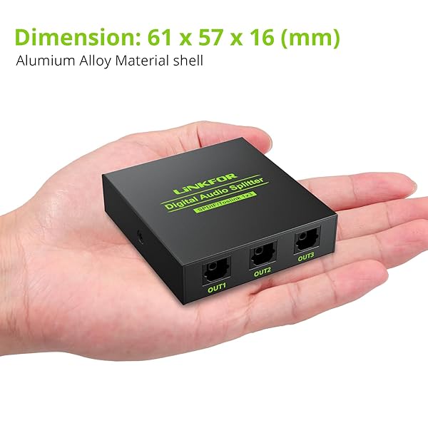 LiNKFOR LiNKFOR 1x3 Digital Optical Audio Splitter - SPDIF Toslink 5.1CH Dolby-AC3 DTS for PS3, Blu-Ray, DVD, HDTV - Aluminum Alloy with Cable - View 4 of 9