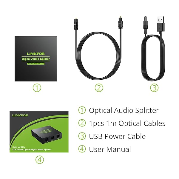 LiNKFOR LiNKFOR 1x3 Digital Optical Audio Splitter - SPDIF Toslink 5.1CH Dolby-AC3 DTS for PS3, Blu-Ray, DVD, HDTV - Aluminum Alloy with Cable - View 6 of 9