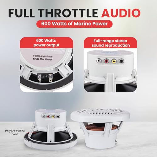 Pyle Pyle Dual 65 Waterproof Bluetooth Marine Speakers 2 Way Coaxial Full Range Amplified Speaker System 600 Watt Plmrbt65W - View 5 of 8