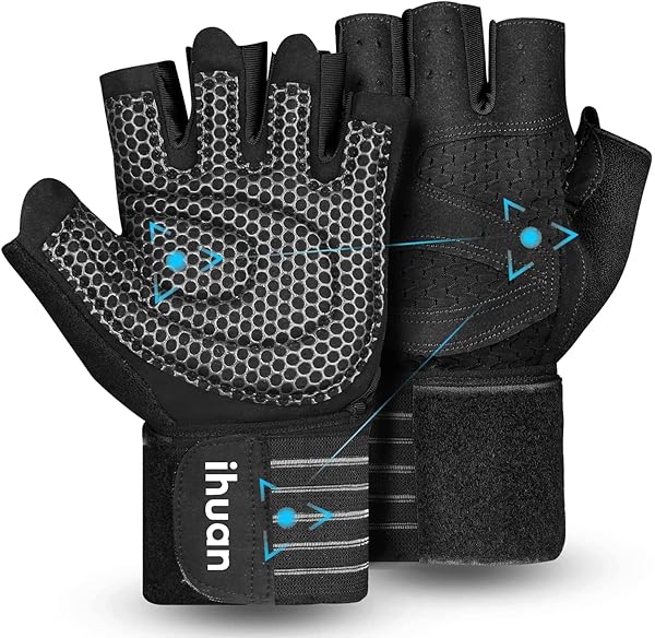 ihuan ihuan Ventilated Weight Lifting Gloves with Wrist Support - Full Palm Protection for Men & Women Fitness Training & Pull-Ups