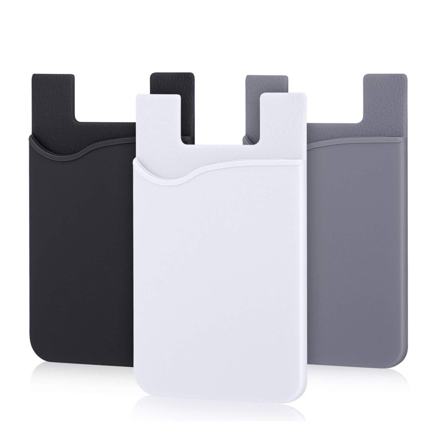 Phone Village Silicone Cell Phone Card Holder - Stick-On Wallet for iPhone & Android | Store Cards, Cash & ID (Grey, White, Black)