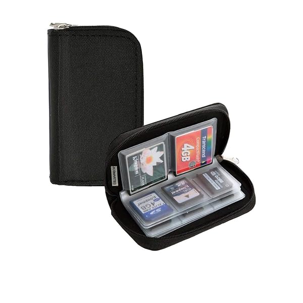 JCSMARTEC Memory Card Carrying Case for Micro SD, Mini SD & CF - Compact Organizer Wallet for Media Storage (Black)
