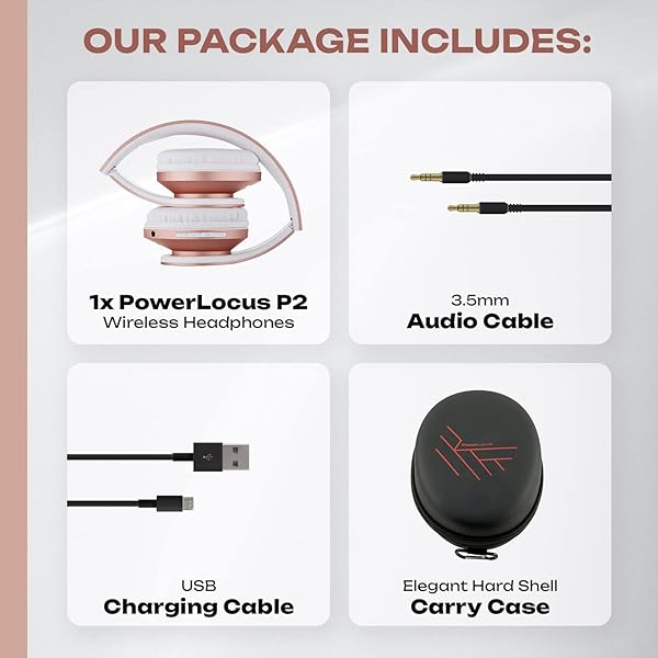 PowerLocus PowerLocus Bluetooth Over-Ear Headphones: Wireless, Foldable, Built-in Mic, FM - Perfect for iPhone, Samsung, iPad, PC (Rose Gold) - View 9 of 10