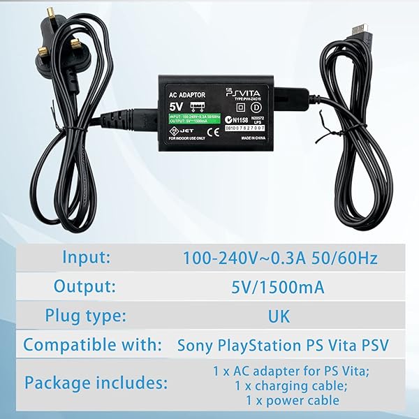 OSTENT OSTENT UK Plug AC Wall Power Adapter USB Charger for Sony PlayStation PS Vita PSV Charging Cable Cord - View 2 of 6