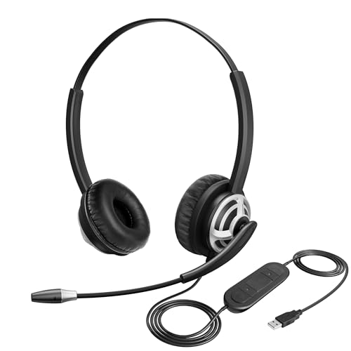 MKJ Best Wired USB Headset with Microphone for PC: Noise-Canceling Stereo for Zoom, Skype & Online Meetings