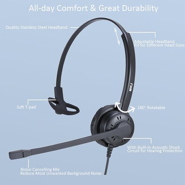 MKJ MKJ Cisco Telephone Headset: Noise-Canceling Corded RJ9 for CP-7861, 7942G, 7945G & More - Perfect for Call Centers - View 5 of 7