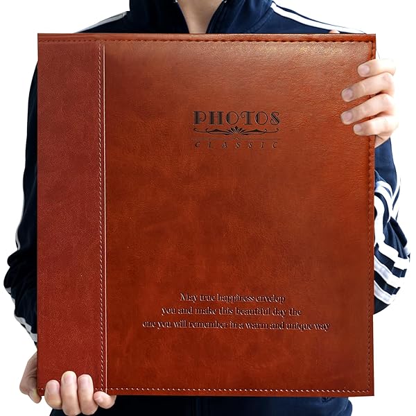 Zoview Zoview Magnetic Self-Stick Photo Album - Handmade Leather Family Album for 3x5 to 8x10 Photos (Red Brown, Large)