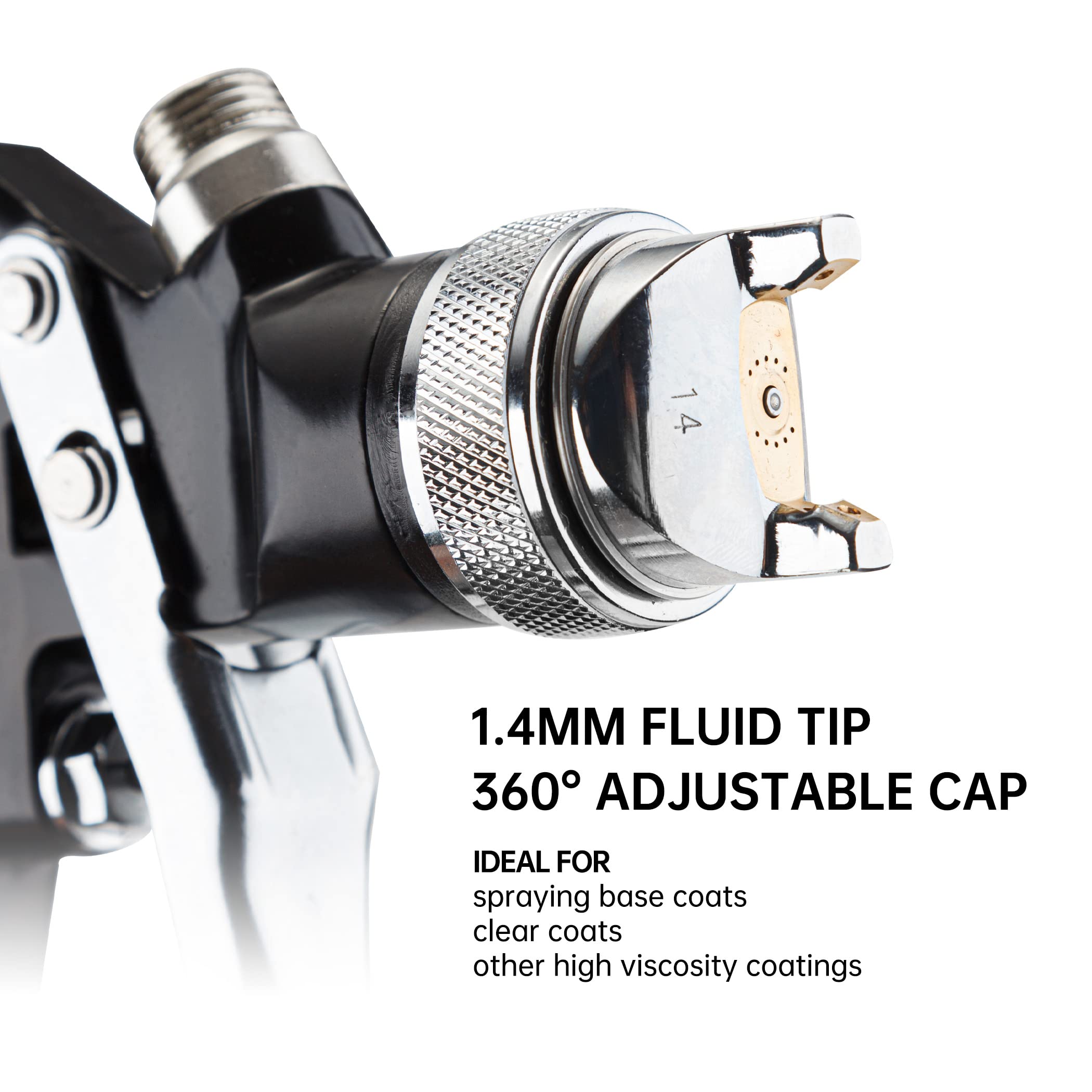 Cartman HVLP Gravity Feed Air Spray Gun H827P 20.2 oz Capacity Optimal Pressure 2-3.5bar 1.4mm Nozzle with Air Regulator - View 3 of 6