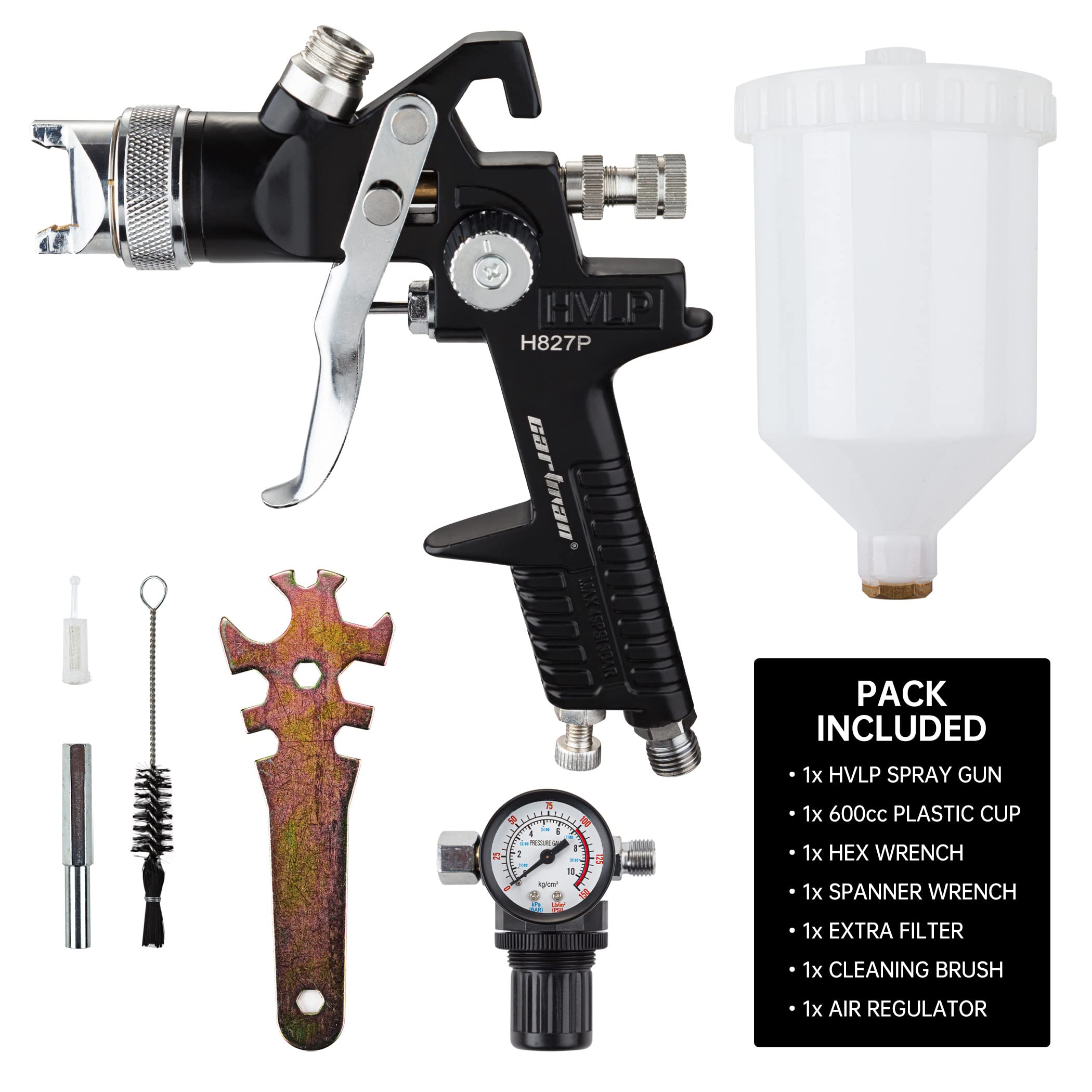 Cartman HVLP Gravity Feed Air Spray Gun H827P 20.2 oz Capacity Optimal Pressure 2-3.5bar 1.4mm Nozzle with Air Regulator - View 4 of 6
