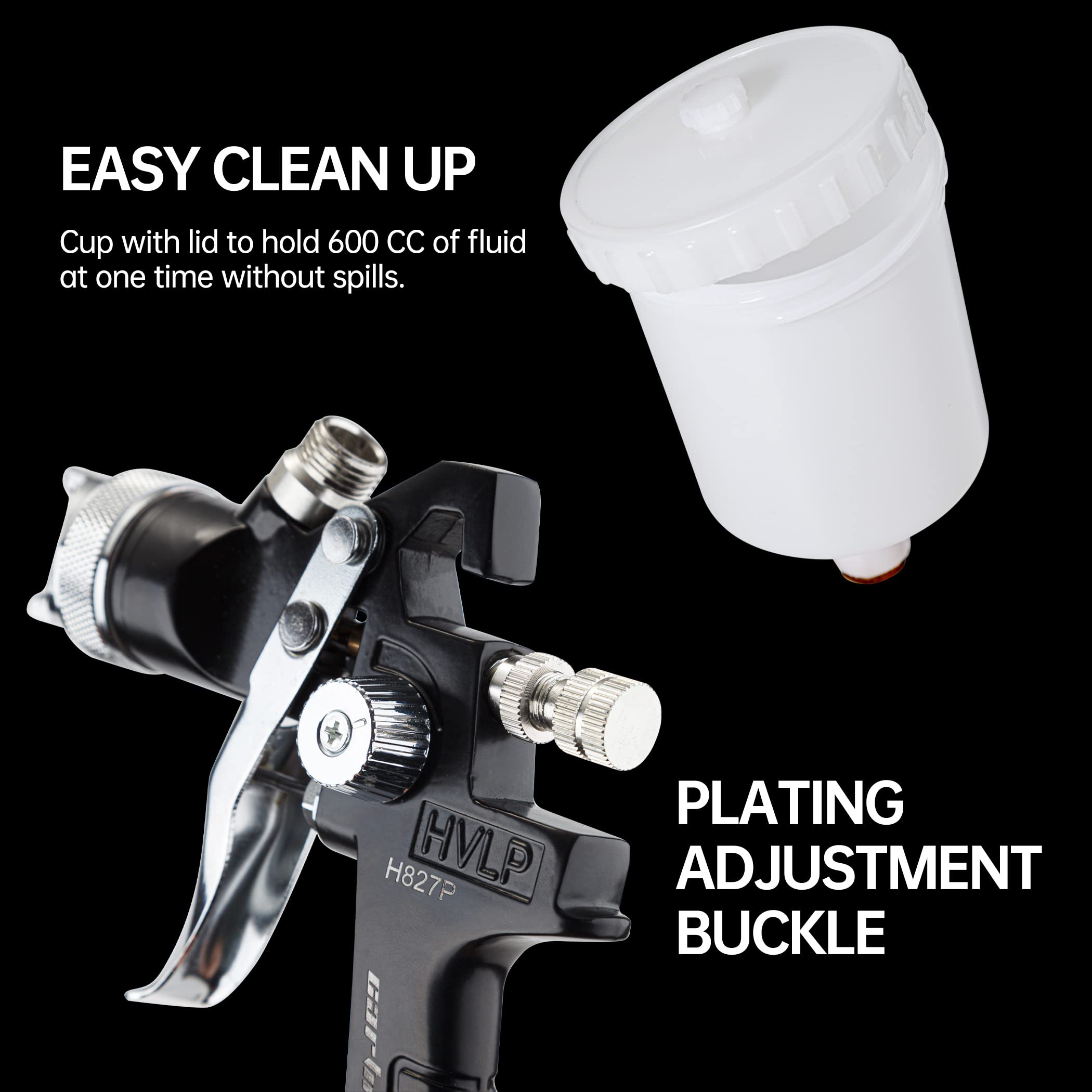 Cartman HVLP Gravity Feed Air Spray Gun H827P 20.2 oz Capacity Optimal Pressure 2-3.5bar 1.4mm Nozzle with Air Regulator - View 5 of 6