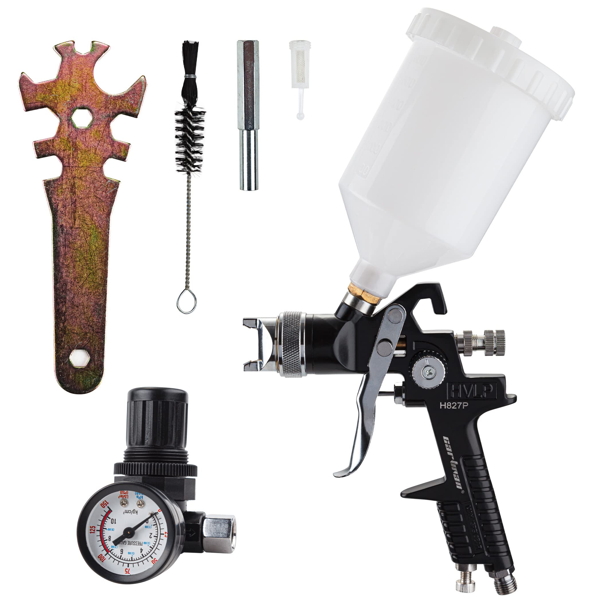 Cartman HVLP Gravity Feed Air Spray Gun H827P 20.2 oz Capacity Optimal Pressure 2-3.5bar 1.4mm Nozzle with Air Regulator
