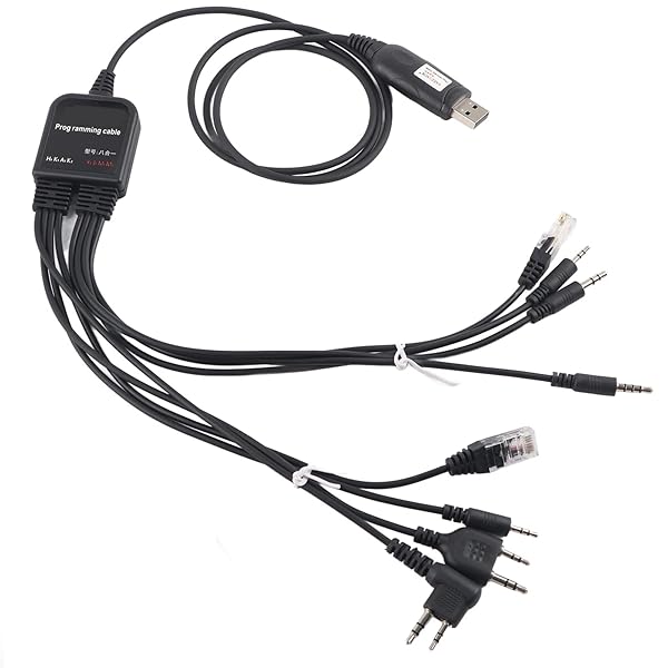 8-in-1 USB Programming Cable for Kenwood, QuanSheng, HYT & Motorola Walkie Talkies - Versatile & Compatible