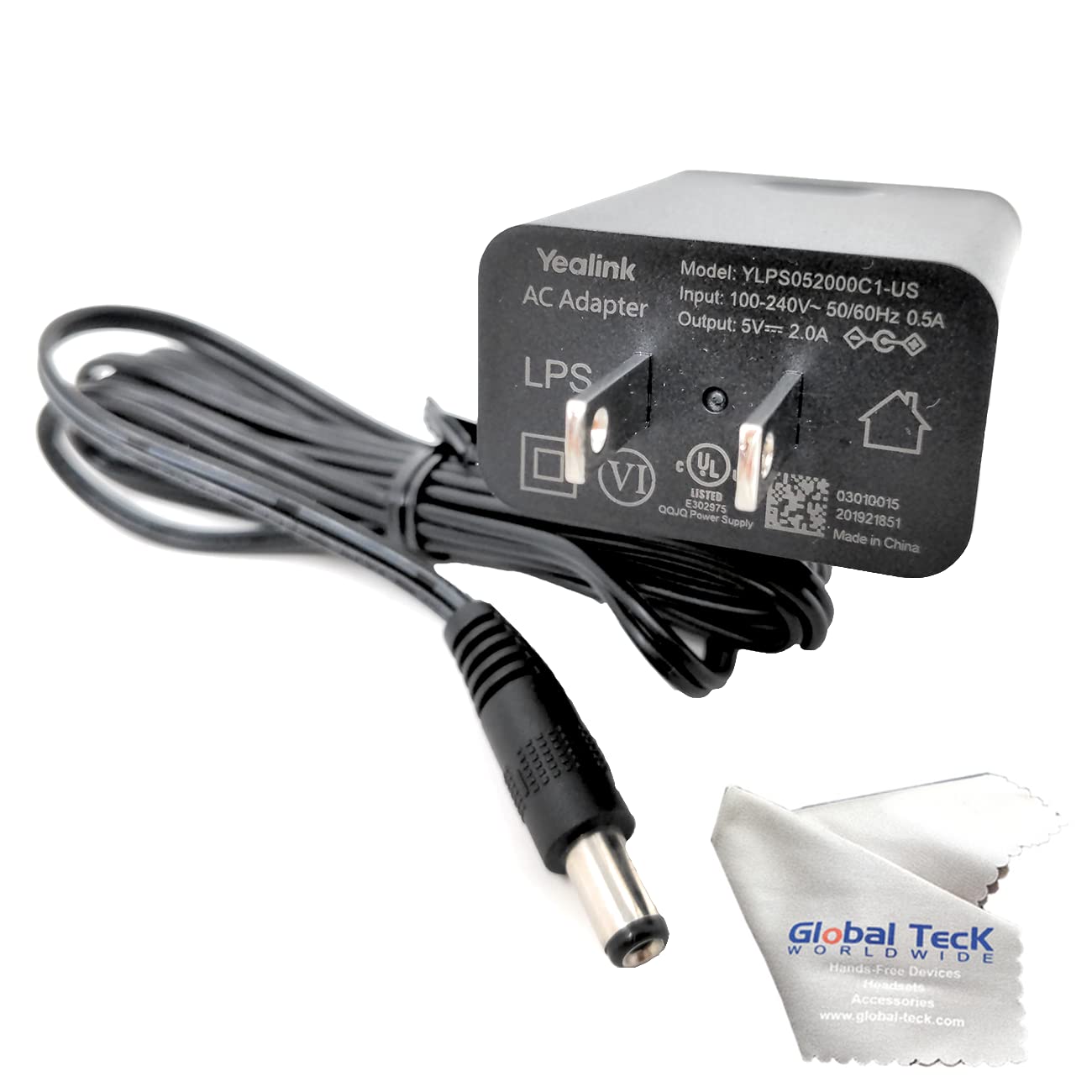 GTW Yealink PS5V2000US Power Supply Adapter 5V 2A for SIP Phones + Free Microfiber Cloth