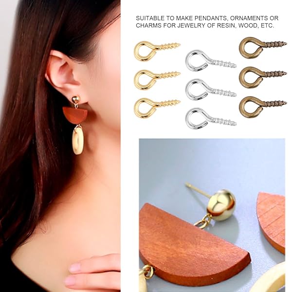Sonew 200 Mini Eye Pins Hooks & Eyelets for Jewelry Making - Bronze Screw Hooks & Threaded Bails - View 8 of 9