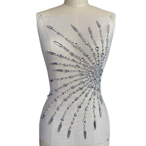 25x47cm Yellow AB Sequin Rhinestones Appliques Patches for DIY Costume Dress Sewing