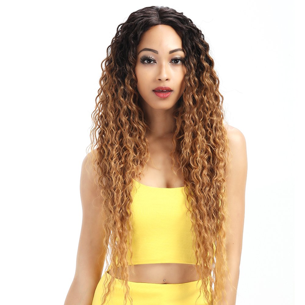 Joedir Joedir Ombre Blonde Lace Front Wig 28 Inch Long Curly Wavy Synthetic Hair for Black Women 130% Density Ombre Gold Color - View 2 of 6