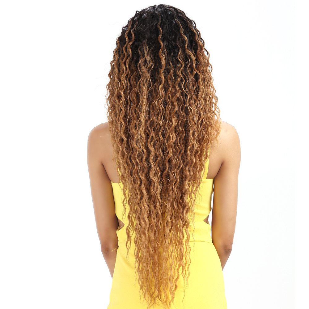 Joedir Joedir Ombre Blonde Lace Front Wig 28 Inch Long Curly Wavy Synthetic Hair for Black Women 130% Density Ombre Gold Color - View 3 of 6