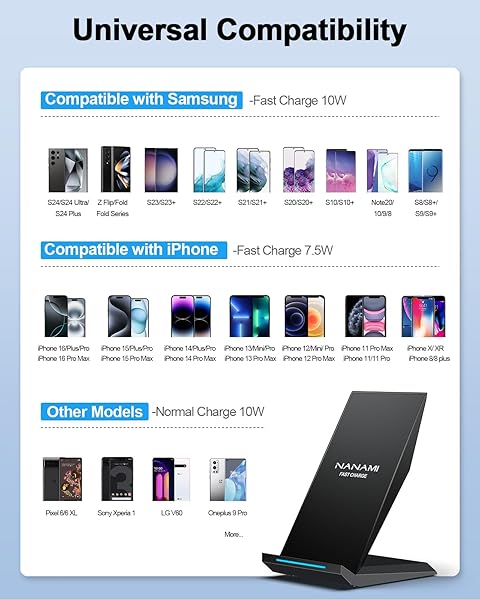 NANAMI NANAMI Fast Wireless Charger Qi Certified Charging Stand with 20W PD Adapter for iPhone and Samsung Galaxy Devices - View 3 of 6