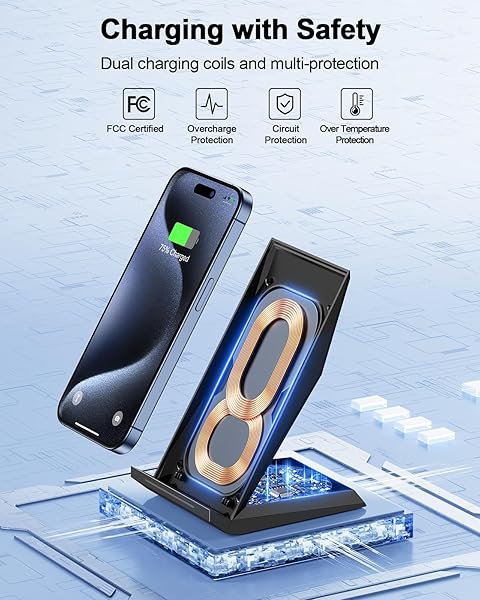 NANAMI NANAMI Fast Wireless Charger Qi Certified Charging Stand with 20W PD Adapter for iPhone and Samsung Galaxy Devices - View 4 of 6