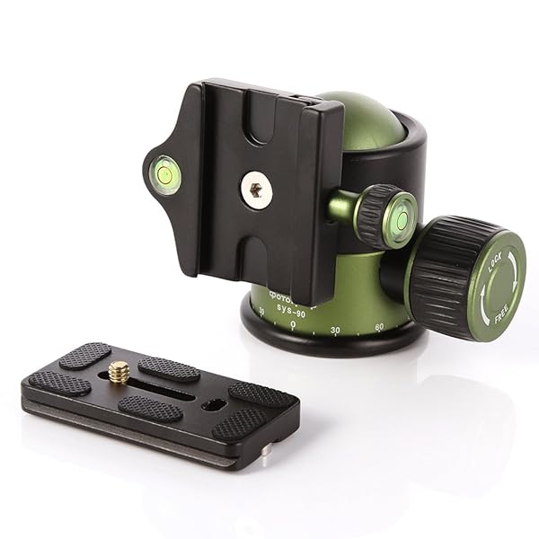 FocusFoto FocusFoto 360 Degree 20KG Aluminium Alloy Metal Heavy Duty Camera Tripod Ballhead Ball Head with 1/4" Screw Thread QR Quick Release Plate Green - View 7 of 8