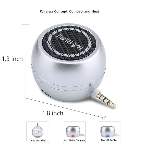 K-Tech Wireless Mini Speaker with 3.5mm Aux Input - 3W Portable Speaker for Cellphones, Tablets & Laptops - Sleek Silver Design - View 7 of 8