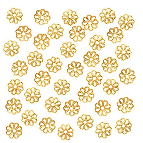 200pcs Gold Plated Filigree Flower Bead Caps 6mm for DIY Jewelry Making Craft Supplies