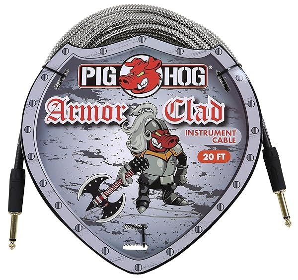 "Pig Hog Armor Clad 1/4" Instrument Cable - 20ft Gold, Durable & High-Quality Sound"