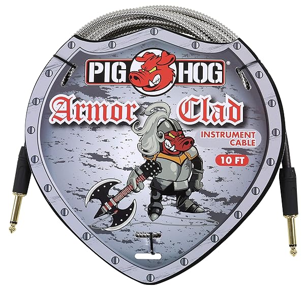 "Pig Hog Armor Clad 1/4" Instrument Cable - 10ft Gold, Durable & High-Quality Sound"