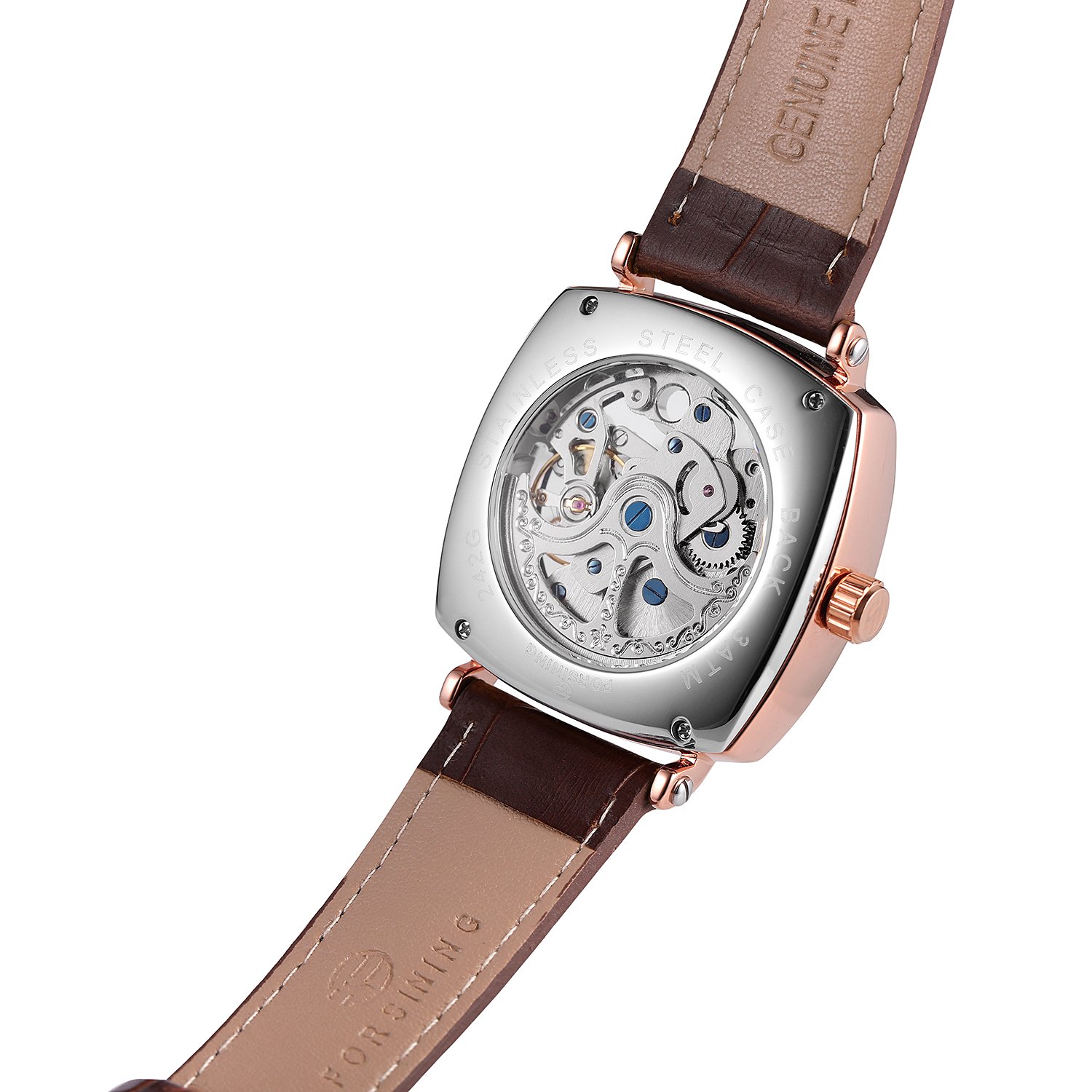 Forsining Men's Automatic Self-Winding Skeleton Square Watch with Leather Strap Quality Timepiece - View 5 of 6