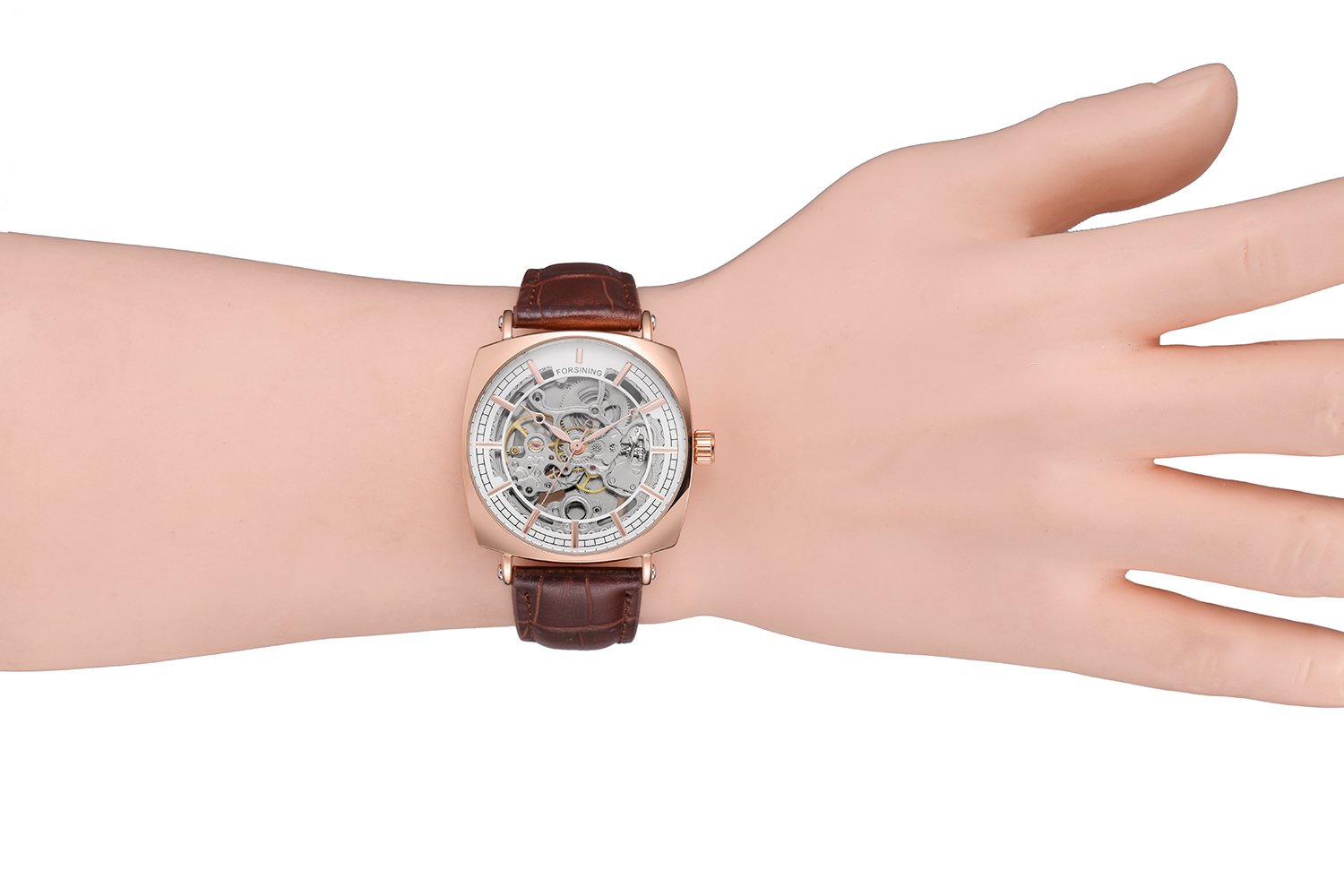 Forsining Men's Automatic Self-Winding Skeleton Square Watch with Leather Strap Quality Timepiece - View 6 of 6