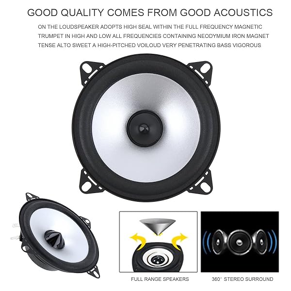 ePathChina "ePathChina 2pcs 4" 60W Car Coaxial Speakers - HiFi Auto Audio Stereo for Full Range Sound" - View 3 of 10