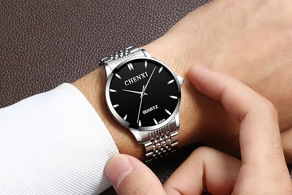 MASTOP Mens Waterproof Analog Quartz Classic Dress Watch Full Steel Luxury Wrist Watch for Men Black - View 4 of 6