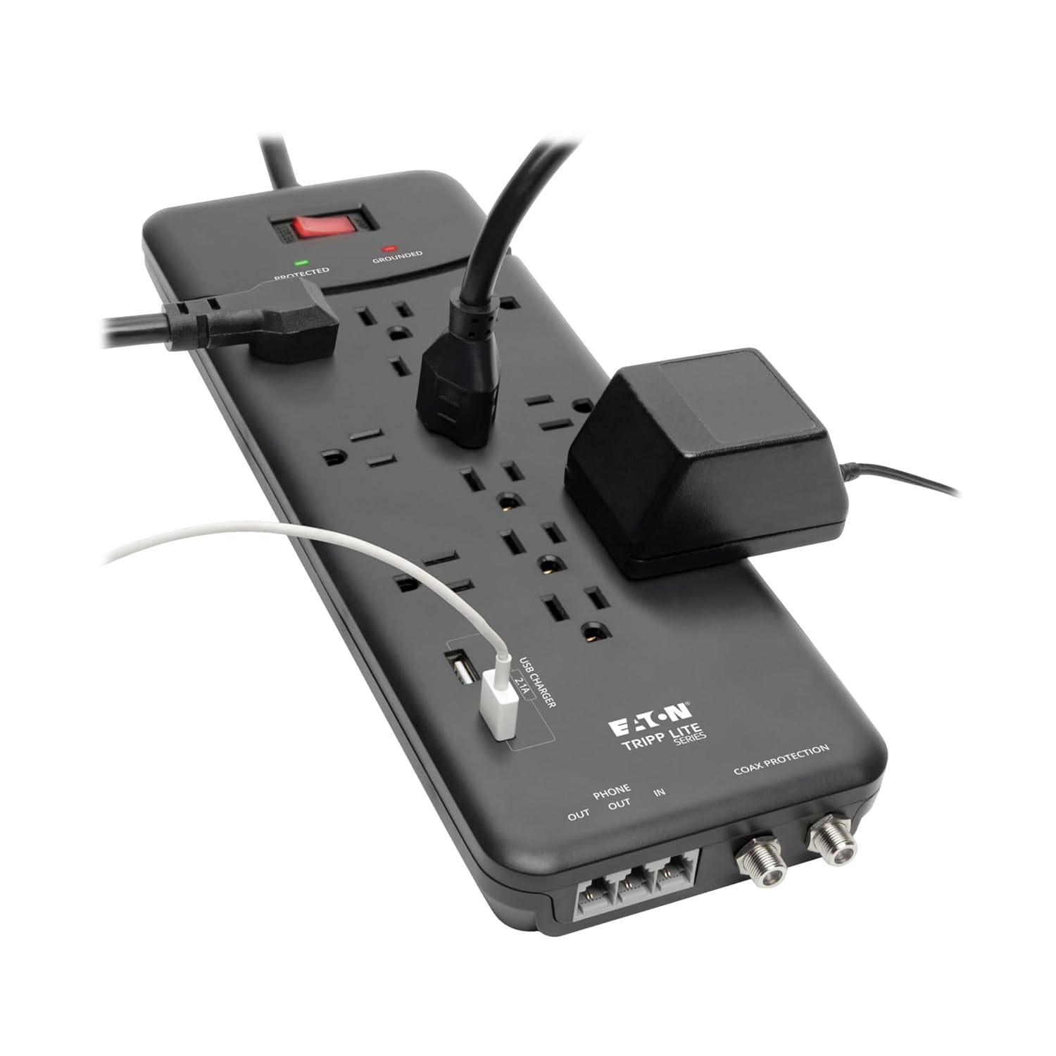 TRIPP LITE Tripp Lite 12 Outlet Surge Protector Power Strip with USB Ports 8ft Cord Right Angle Plug Black Lifetime Insurance - View 2 of 8