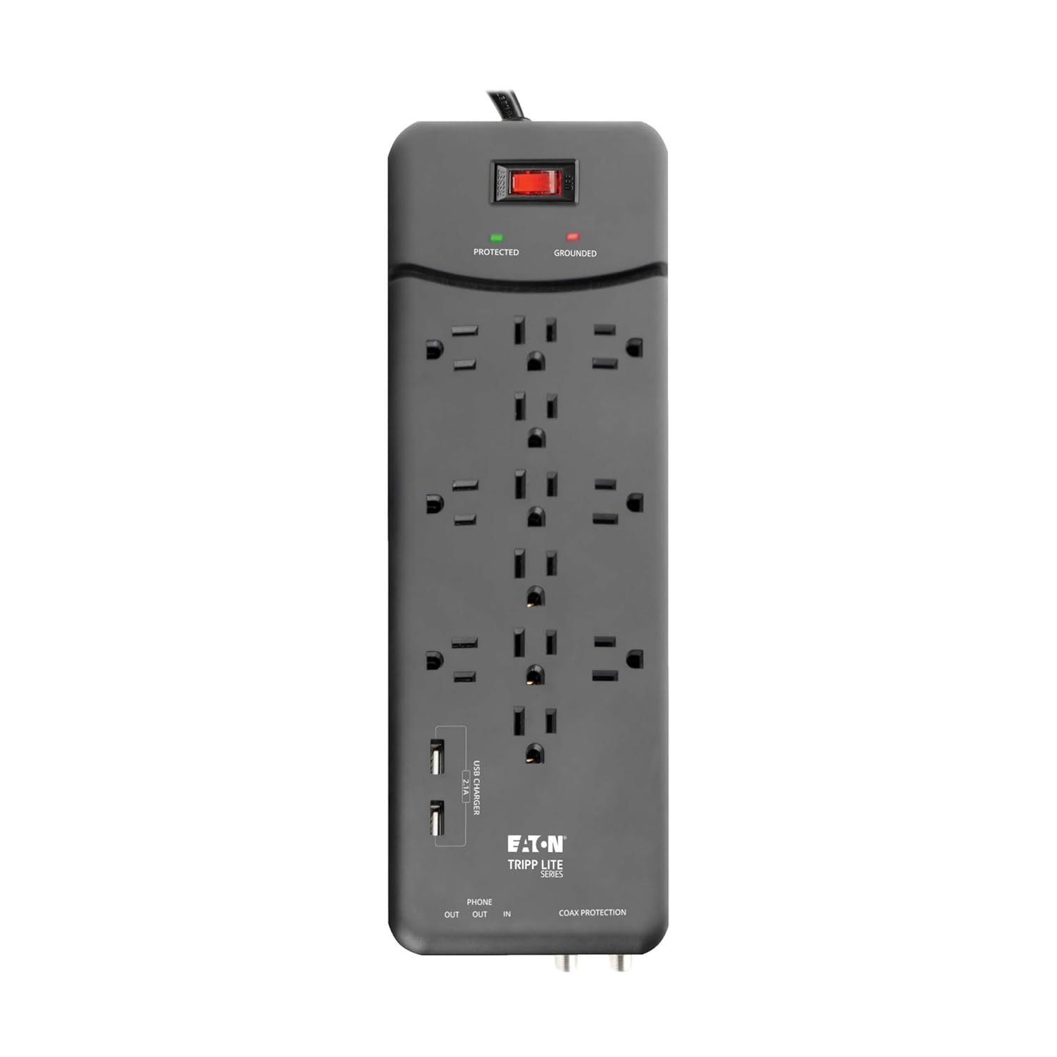 TRIPP LITE Tripp Lite 12 Outlet Surge Protector Power Strip with USB Ports 8ft Cord Right Angle Plug Black Lifetime Insurance - View 7 of 8
