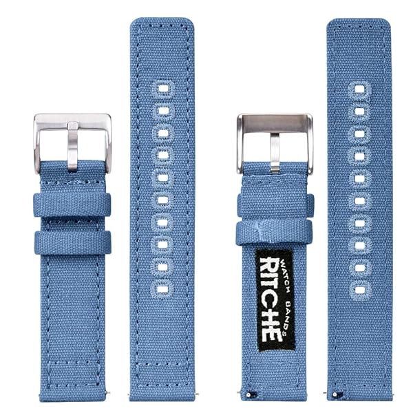 Ritche Ritche 22mm Canvas Wristbands: Quick Release Blue Watch Bands - Perfect White Elephant Gifts & Stocking Stuffers for Men & Women - View 4 of 8