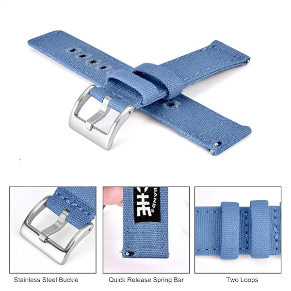 Ritche Ritche 22mm Canvas Wristbands: Quick Release Blue Watch Bands - Perfect White Elephant Gifts & Stocking Stuffers for Men & Women - View 5 of 8