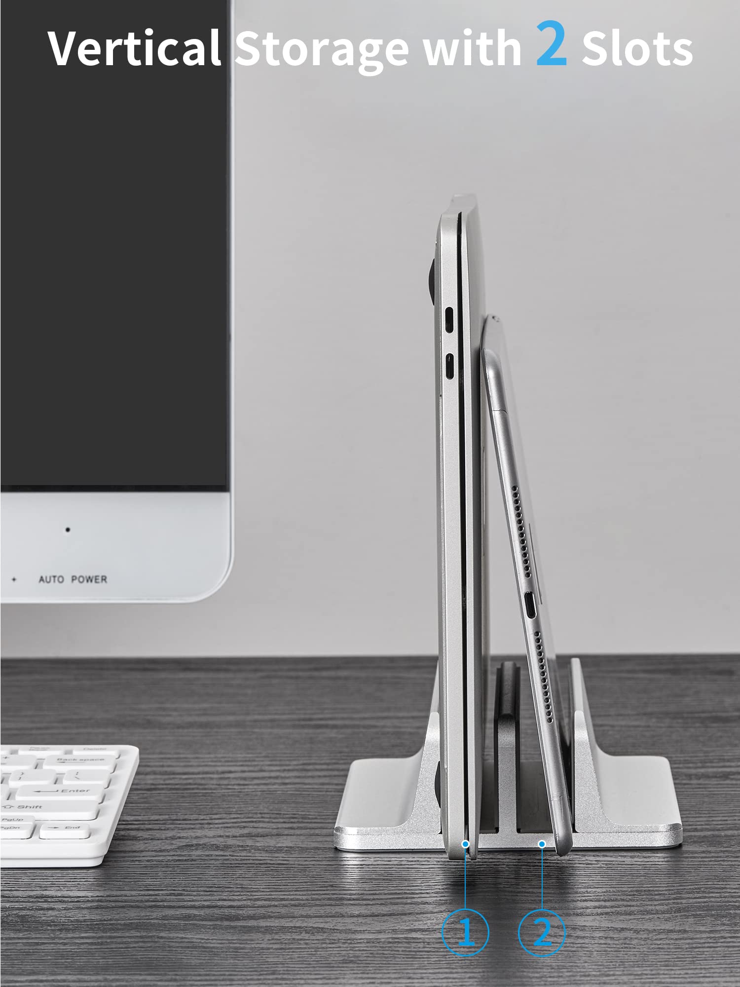 JARLINK JARLINK Vertical Laptop Stand Adjustable Aluminum Holder for Up to 17.3 Inch Laptops Compatible with MacBook Surface Chromebook Gaming Laptops Silver - View 6 of 7