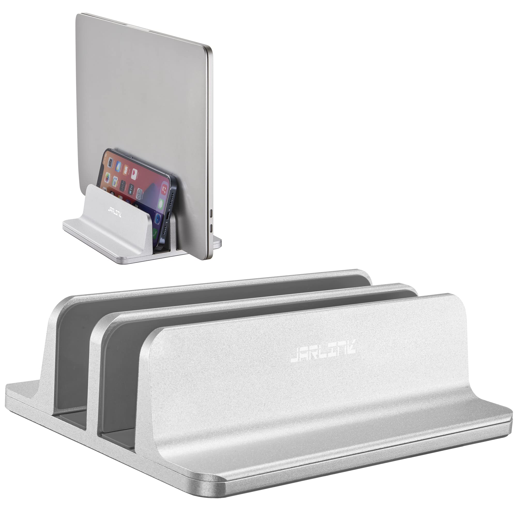 JARLINK JARLINK Vertical Laptop Stand Adjustable Aluminum Holder for Up to 17.3 Inch Laptops Compatible with MacBook Surface Chromebook Gaming Laptops Silver