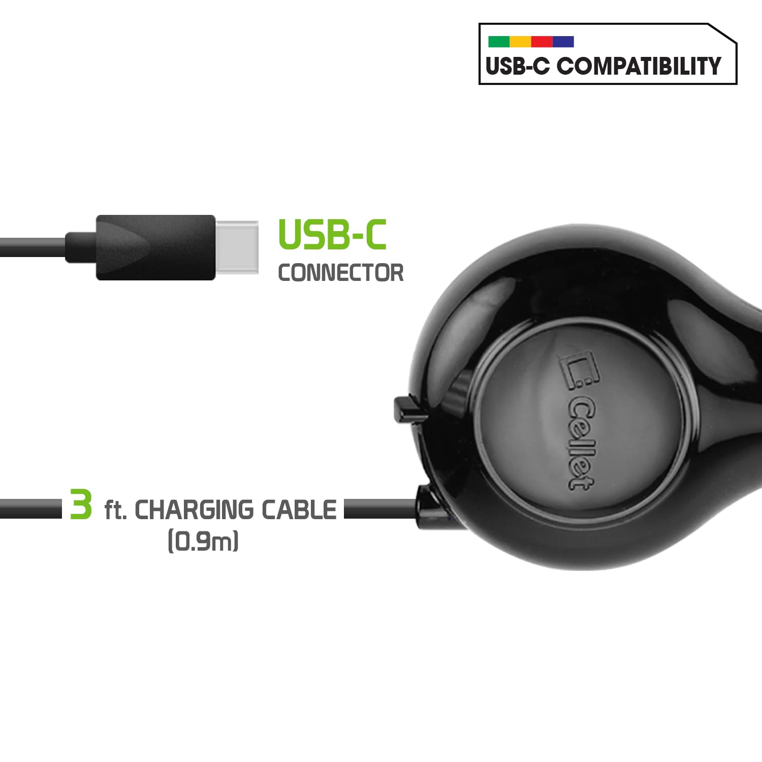 Cellet Cellet USB-C Retractable Car Charger: Fast Charging for iPhone 15, Samsung Galaxy & More - 15W Compatibility - View 5 of 9