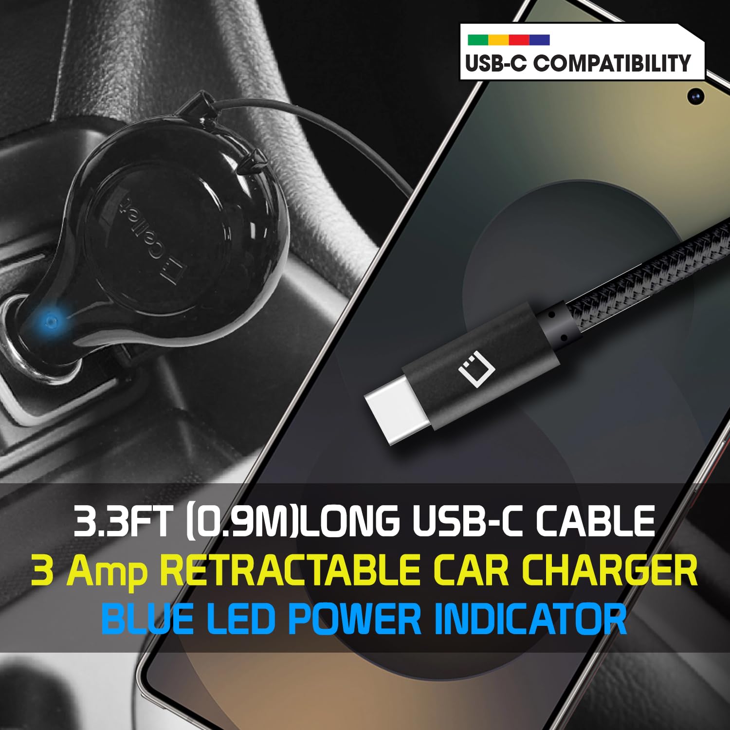 Cellet Cellet USB-C Retractable Car Charger: Fast Charging for iPhone 15, Samsung Galaxy & More - 15W Compatibility - View 7 of 9