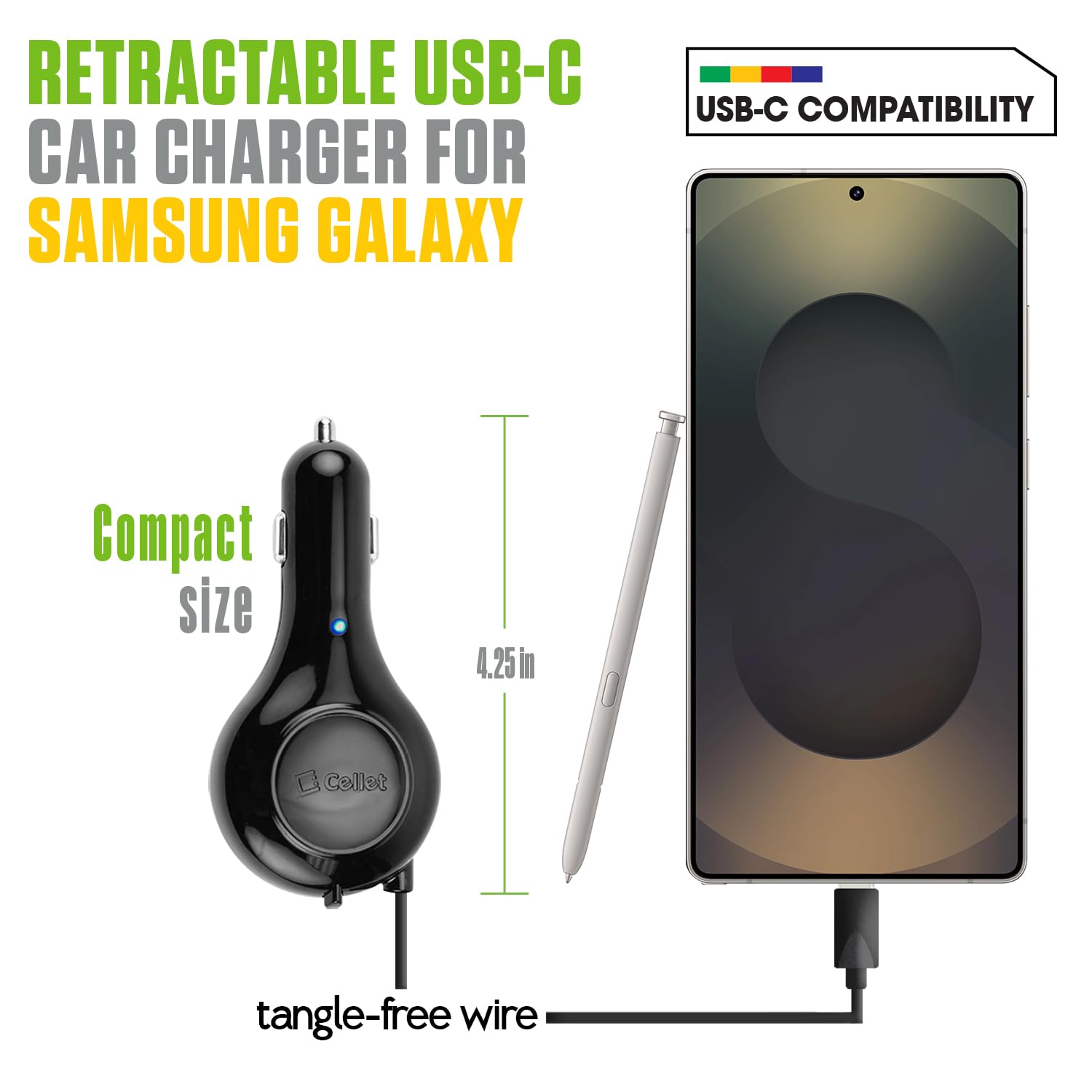 Cellet Cellet USB-C Retractable Car Charger: Fast Charging for iPhone 15, Samsung Galaxy & More - 15W Compatibility - View 8 of 9