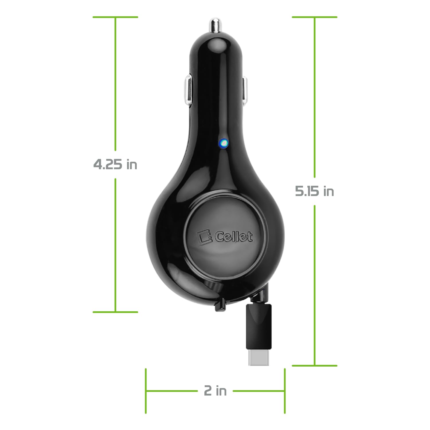 Cellet Cellet USB-C Retractable Car Charger: Fast Charging for iPhone 15, Samsung Galaxy & More - 15W Compatibility - View 9 of 9